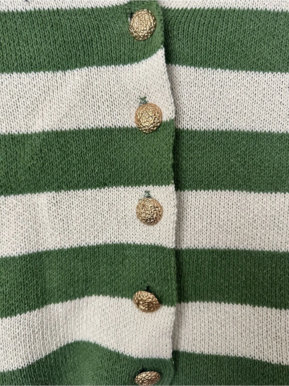 Zara Green and Cream Striped Cropped Cardigan - Picture 2 of 3